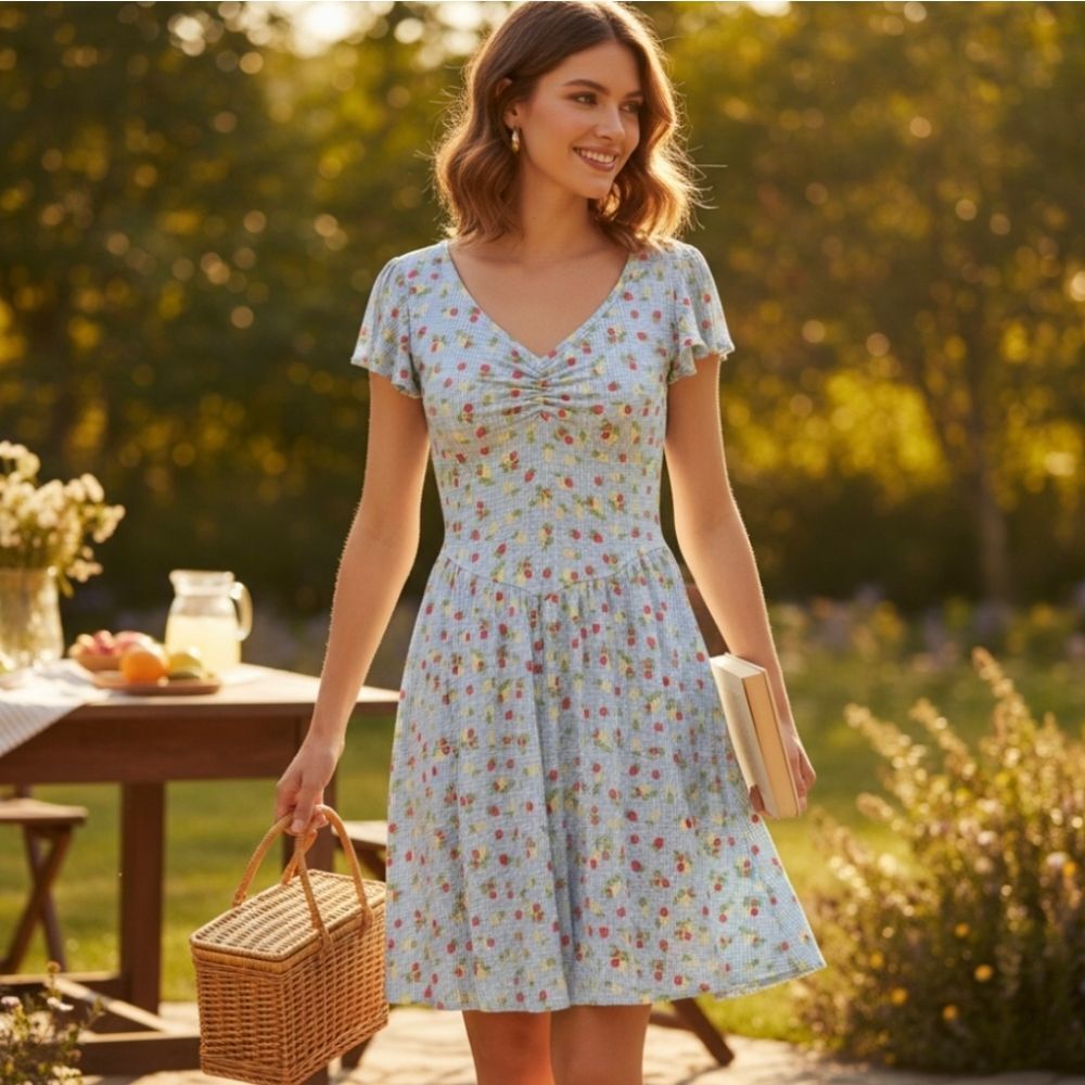 See You Monday Light Blue Floral Mini Dress